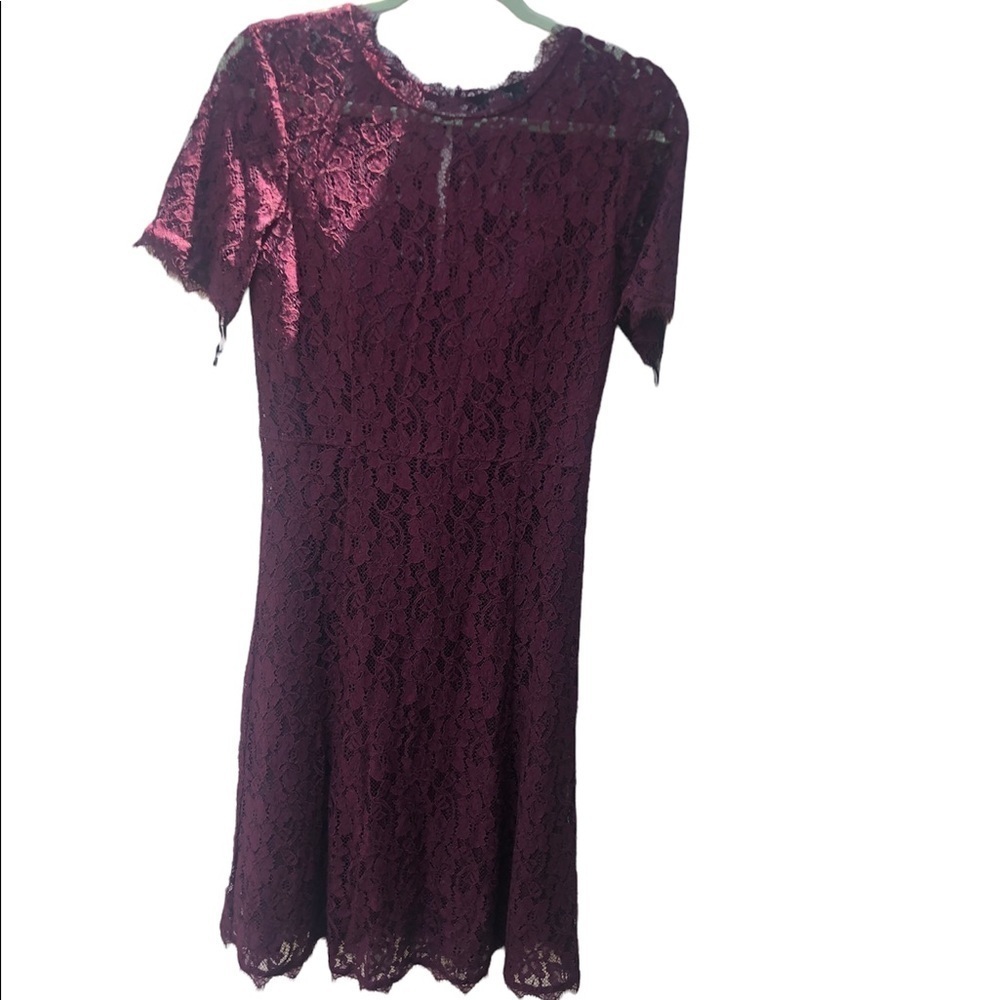 ARITIZIA BABATON LORNA MAROON LACE SHORT SLEEVE DRESS - Picture 3 of 5